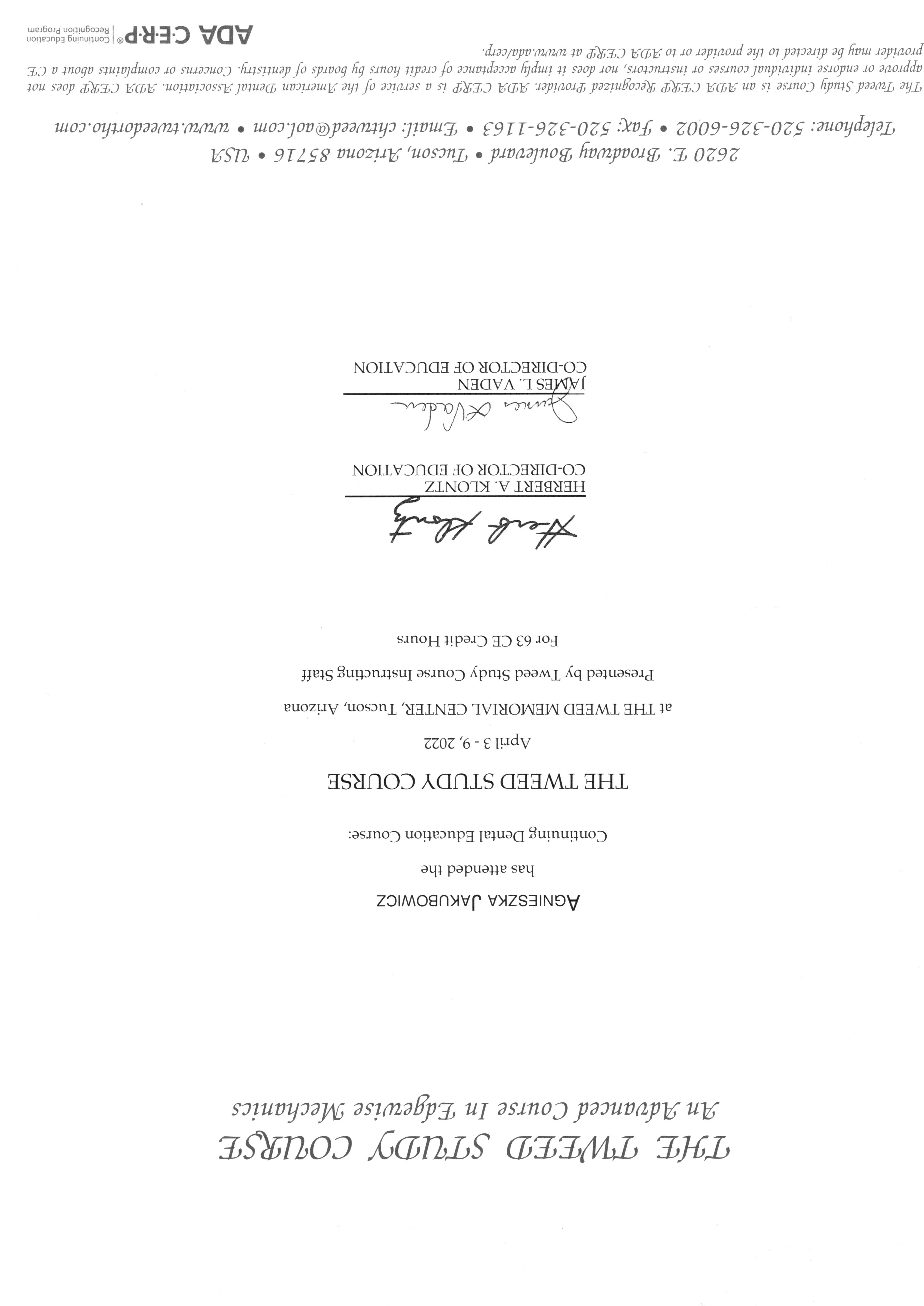 Certyfikat THE CHARLES H. TWEED INTERNATIONAL FOUNDATION